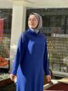 Omuzu taşlı elbise  Saks Gri