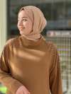 Omuzu taşlı elbise  Camel