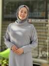 Omuzu taşlı elbise  Gri